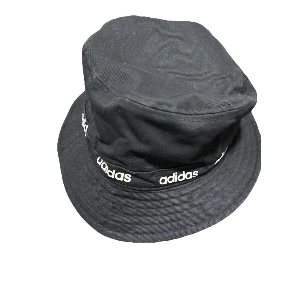 Adidas Hat Cap Fitted Adult One Size Black White Spell Out Logo Bucket Hat Mens